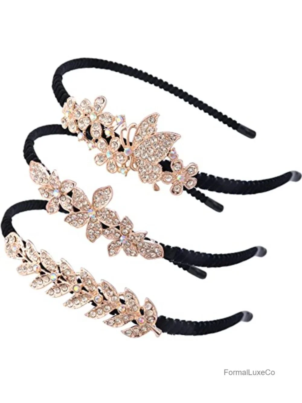 3-Pc Crystal Rhinestone Headbands for Women Wedding Party Hair Accessories